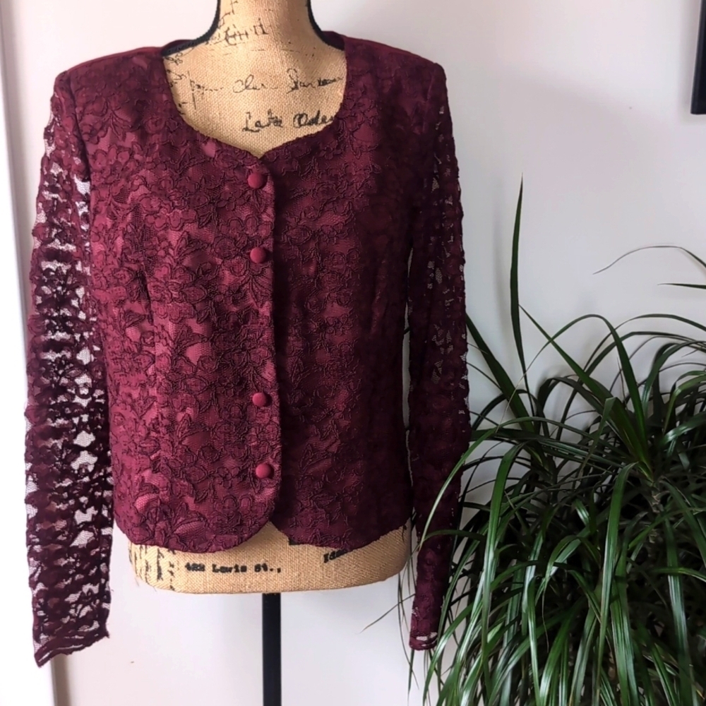 Vintage Goth Burgundy Lace Button Front Jacket Fits XL